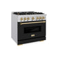 ZLINE Autograph 36" 5.2 cu. ft. Classic Dual Fuel Range with 6 Burners in Stainless Steel with Black Matte Door and Champagne Bronze Accents, CDRZ-BLM-36-CB