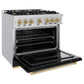 ZLINE Autograph 36" 5.2 cu. ft. Classic Gas Range with 6 Burners in Stainless Steel with Black Matte Door and Champagne Bronze Accents, CGRZ-BLM-36-CB