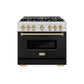 ZLINE Autograph 36" 5.2 cu. ft. Classic Gas Range with 6 Burners in Stainless Steel with Black Matte Door and Champagne Bronze Accents, CGRZ-BLM-36-CB