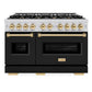 ZLINE Autograph 48" 6.7 cu. ft. Classic Double Oven Dual Fuel Range with 8 Burners in Stainless Steel with Black Matte Doors and Polished Gold Accents, CDRZ-BLM-48-G