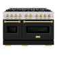 ZLINE Autograph 48" 6.7 cu. ft. Classic Double Oven Gas Range with 8 Burners in Stainless Steel with Black Matte Doors and Polished Gold Accents, CGRZ-BLM-48-G