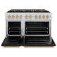 ZLINE Autograph 48" 6.7 cu. ft. Classic Double Oven Gas Range with 8 Burners in Stainless Steel with Black Matte Doors and Polished Gold Accents, CGRZ-BLM-48-G
