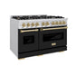 ZLINE Autograph 48" 6.7 cu. ft. Classic Double Oven Gas Range with 8 Burners in Stainless Steel with Black Matte Doors and Champagne Bronze Accents, CGRZ-BLM-48-CB