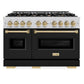 ZLINE Autograph 48" 6.7 cu. ft. Classic Double Oven Gas Range with 8 Burners in Stainless Steel with Black Matte Doors and Champagne Bronze Accents, CGRZ-BLM-48-CB
