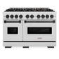 ZLINE Autograph 48" 6.7 cu. ft. Classic Double Oven Gas Range with 8 Burner Cooktop in Satin Stainless Steel and Matte Black Accents, CGRSZ-48-MB