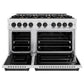 ZLINE Autograph 48" 6.7 cu. ft. Classic Double Oven Gas Range with 8 Burner Cooktop in Satin Stainless Steel and Matte Black Accents, CGRSZ-48-MB