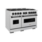 ZLINE Autograph 48" 6.7 cu. ft. Classic Double Oven Gas Range with 8 Burner Cooktop in Satin Stainless Steel and Matte Black Accents, CGRSZ-48-MB