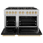ZLINE Autograph 48" 6.7 cu. ft. Classic Double Oven Gas Range with 8 Burner Cooktop in Satin Stainless Steel with Black Matte Doors and Polished Gold Accents, CGRSZ-BLM-48-G