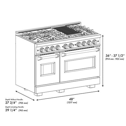 ZLINE Autograph 48" 6.7 cu. ft. Classic Double Oven Gas Range with 8 Burner Cooktop in Satin Stainless Steel with Black Matte Doors and Champagne Bronze Accents, CGRSZ-BLM-48-CB