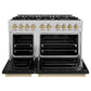 ZLINE Autograph 48" 6.7 cu. ft. Classic Double Oven Gas Range with 8 Burner Cooktop in Satin Stainless Steel with Black Matte Doors and Champagne Bronze Accents, CGRSZ-BLM-48-CB