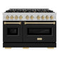 ZLINE Autograph 48" 6.7 cu. ft. Classic Double Oven Gas Range with 8 Burner Cooktop in Satin Stainless Steel with Black Matte Doors and Champagne Bronze Accents, CGRSZ-BLM-48-CB