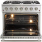FORNO Package - 36 Inch Gas Range, Wall Mount Range Hood, Refrigerator, Microwave Drawer, Dishwasher, AP-FFSGS6244-36-8