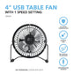 4" USB-Powered Table Fan with 360-Degree Tilt Head and All-Metal Construction