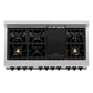 ZLINE Autograph 48" 6.0 cu. ft. Legacy Dual Fuel Range with 7 Burner Gas Cooktop and 2 Electric Ovens in Satin Stainless Steel with White Matte Doors and Matte Black Accents, RASZ-WM-48-MB