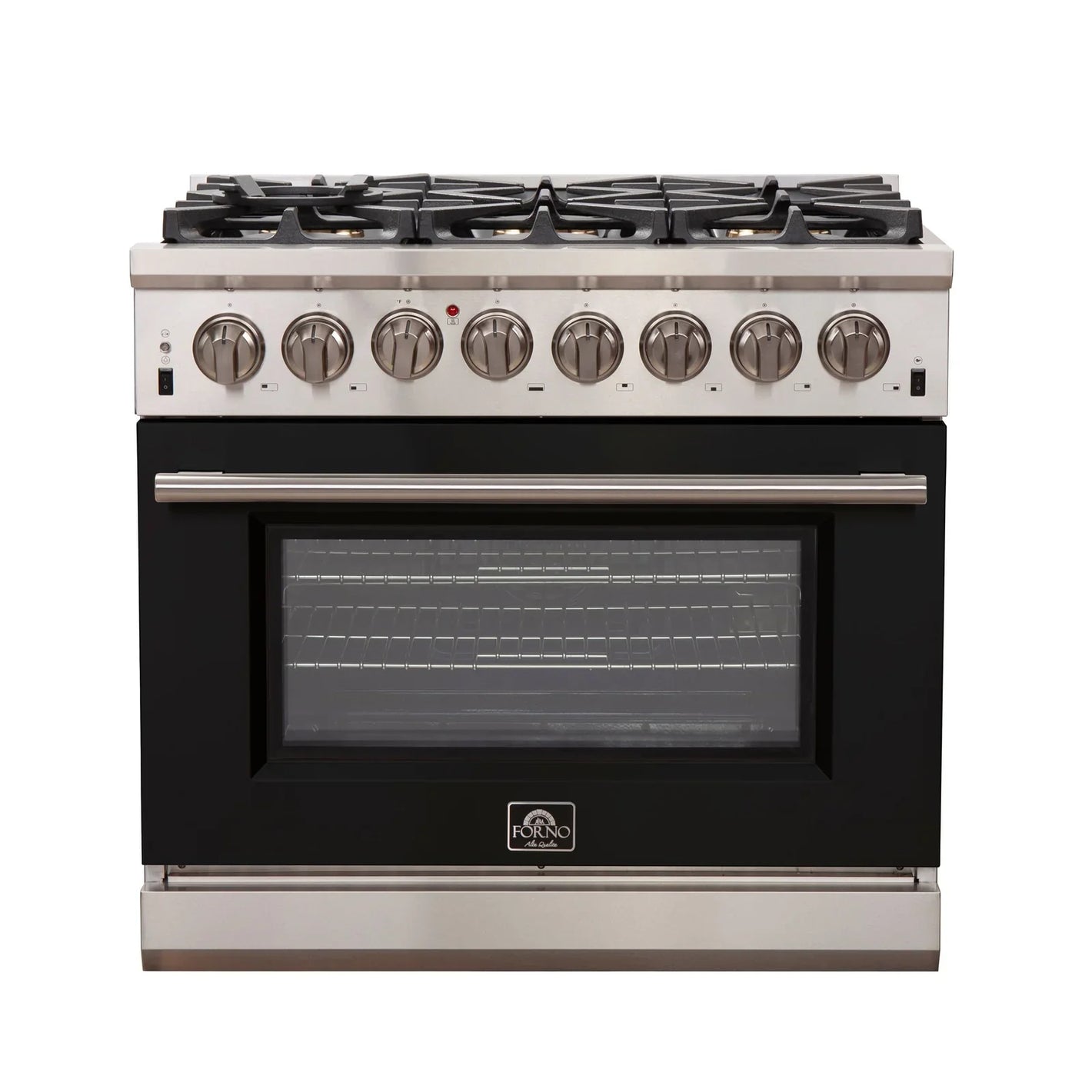 FORNO Capriasca 36" 5.36 cu. ft. Dual Fuel Range with 6 Italian Burners in Black, FFSGS6187-36BLK