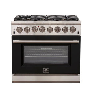 FORNO Capriasca 36" 5.36 cu. ft. Dual Fuel Range with 6 Italian Burners in Black, FFSGS6187-36BLK