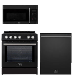 FORNO Espresso Package - 30" Induction Range, Over-The-Range Microwave and Dishwasher in Black with Stainless Steel Accents, AP3-0982BLK-S10