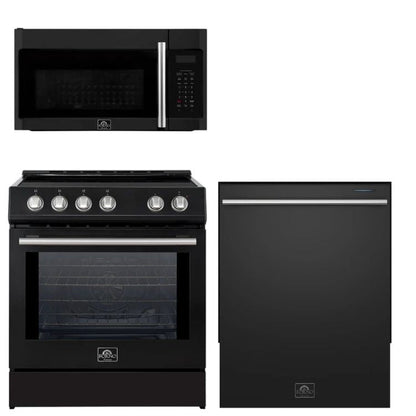 FORNO Espresso Package - 30" Induction Range, Over-The-Range Microwave and Dishwasher in Black with Stainless Steel Accents, AP3-0982BLK-S10
