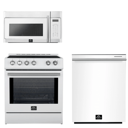 FORNO Espresso Package - 30" Induction Range, Over-The-Range Microwave and Dishwasher in White with Stainless Steel Accents, AP3-0982WHT-S10