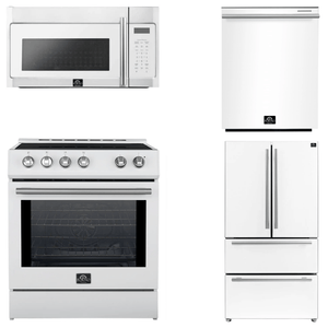 FORNO Espresso Package - 30" Induction Range, Over-The-Range Microwave, 36" Refrigerator with Ice Maker and Dishwasher in White with Stainless Steel Accents, AP4-0982WHT-S12