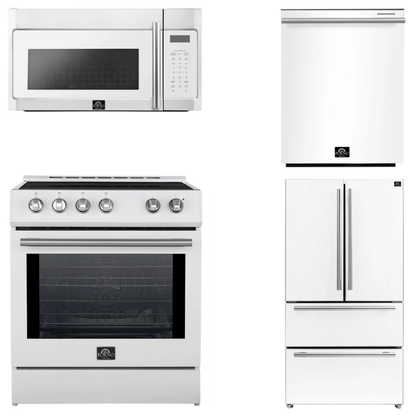 FORNO Espresso Package - 30" Induction Range, Over-The-Range Microwave, 36" Refrigerator with Ice Maker and Dishwasher in White with Stainless Steel Accents, AP4-0982WHT-S12