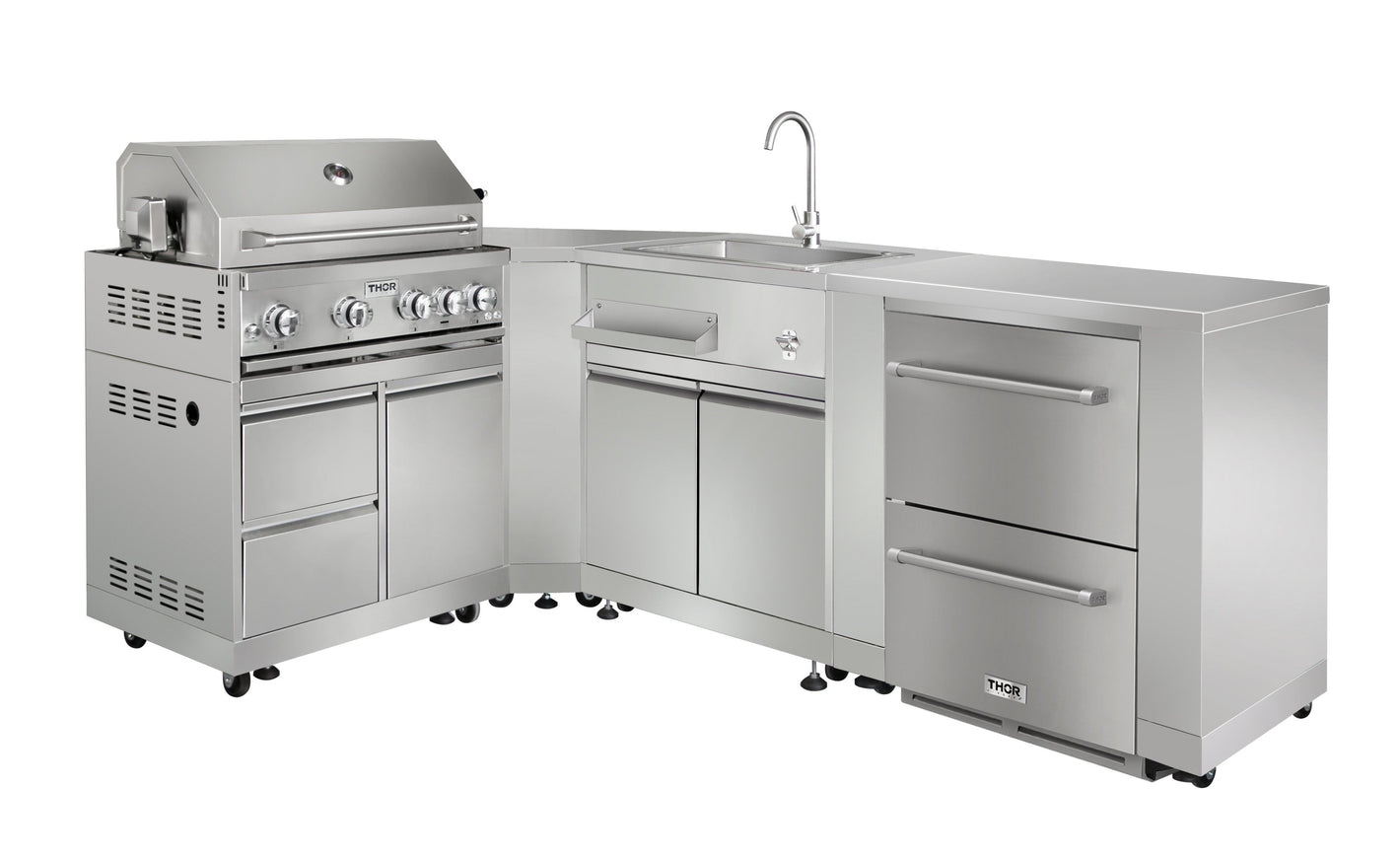 THOR Outdoor Kitchen Package with Propane Gas Grill and Freezer, AP-Outdoor-LP-F-6-A