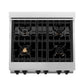 ZLINE Autograph 30" 4.0 cu. ft. Legacy Dual Fuel Range with 4 Burner Gas Cooktop and Electric Convection Oven in Satin Stainless Steel with White Matte Door and Matte Black Accents, RASZ-WM-30-MB