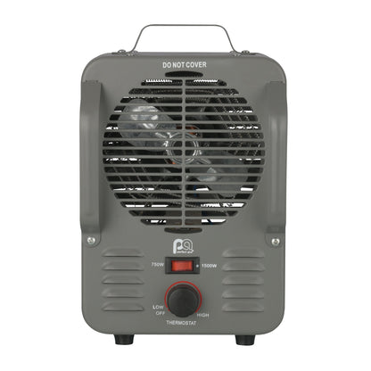 1500/750W 12" Metal Milkhouse Utility Heater with Fan-Only Mode and Anti-Freeze Function, Grey