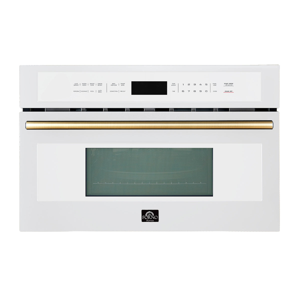 FORNO Espresso Oliena 30" 1.6 cu. ft. Built-In Microwave Oven in White with Antique Brass Handles, FMWDR3093-30WHT