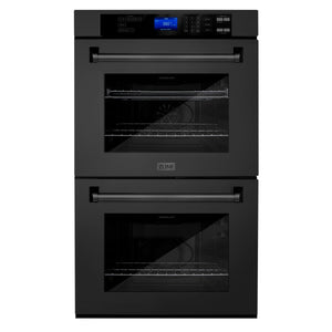 ZLINE Appliance Package - 30" Double Wall Oven, Rangetop, Over The Range Microwave in Black Stainless Steel