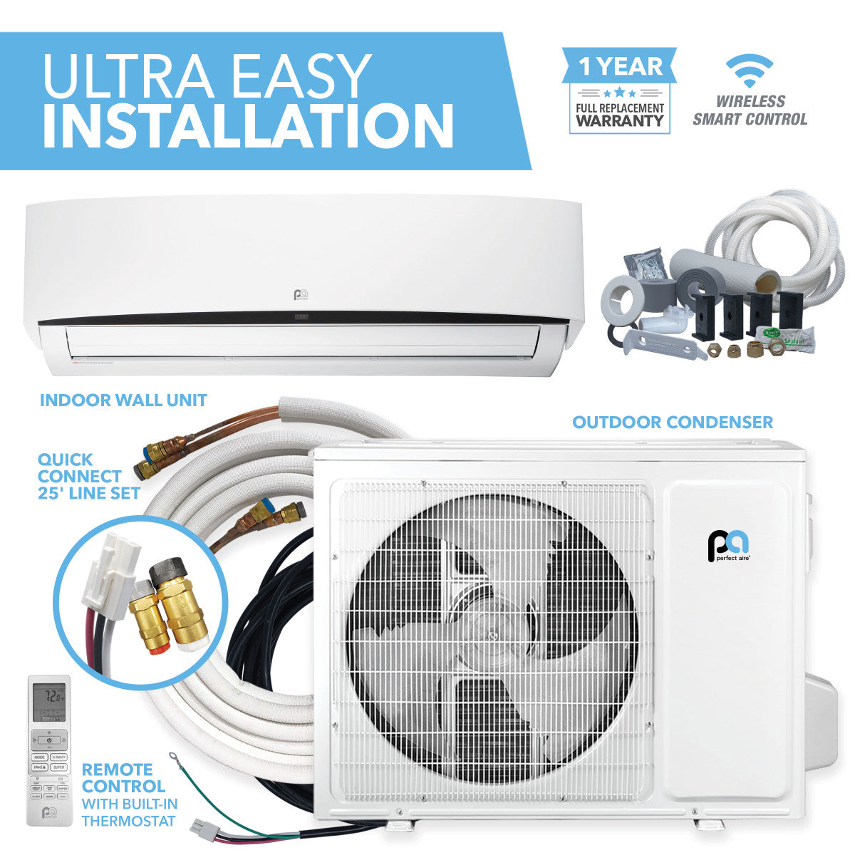 Perfect Aire DIY 36,000 BTU Quick Connect Mini Split Single Zone System - 230V