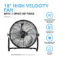 18” High Velocity Fan with Adjustable Tilting Head, 3 Speed Settings