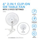 2-in-1 6" Clip-On Fan with Table Top Adapter and Fully Adjustable Fan Head