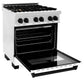 ZLINE Autograph 30" 4.0 cu. ft. Legacy Dual Fuel Range with 4 Burner Gas Cooktop and Electric Convection Oven in Satin Stainless Steel with White Matte Door and Matte Black Accents, RASZ-WM-30-MB