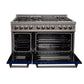 ZLINE 48" 6.0 cu. ft. Legacy Dual Fuel Range with 7 Burner Gas Cooktop and 2 Electric Ovens in Satin Stainless Steel and Blue Gloss Doors, RAS-BG-48