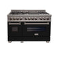 ZLINE 48" 6.0 cu. ft. Legacy Dual Fuel Range with 7 Burner Gas Cooktop and 2 Electric Ovens in Satin Stainless Steel and Black Matte Doors, RAS-BLM-48