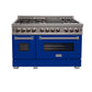 ZLINE 48" 6.0 cu. ft. Legacy Dual Fuel Range with 7 Burner Gas Cooktop and 2 Electric Ovens in Satin Stainless Steel and Blue Matte Doors, RAS-BM-48