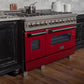 ZLINE Appliance Package - 48" Dual Fuel Range with Red Gloss Door and Convertible Vent Range Hood in Satin Stainless Steel, 2KP-RASRGRH48