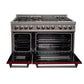 ZLINE 48" 6.0 cu. ft. Legacy Dual Fuel Range with 7 Burner Gas Cooktop and 2 Electric Ovens in Satin Stainless Steel and Red Gloss Doors, RAS-RG-48