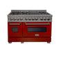 ZLINE 48" 6.0 cu. ft. Legacy Dual Fuel Range with 7 Burner Gas Cooktop and 2 Electric Ovens in Satin Stainless Steel and Red Gloss Doors, RAS-RG-48