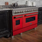 ZLINE Appliance Package - 48" Dual Fuel Range with Red Matte Door and Convertible Vent Range Hood in Satin Stainless Steel, 2KP-RASRMRH48