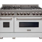 ZLINE Appliance Package - 48" Dual Fuel Range with White Matte Door and Convertible Vent Range Hood in Satin Stainless Steel, 2KP-RASWMRH48