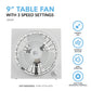 9" Desk/Table Fan with 3 Speed Settings and Easy Mechanical Controls