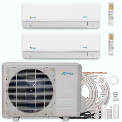 Senville AURA 21,000 BTU 2 Zone Ductless Mini Split - 230V - 25 SEER2 - Energy Star, SENA-18HF-D912