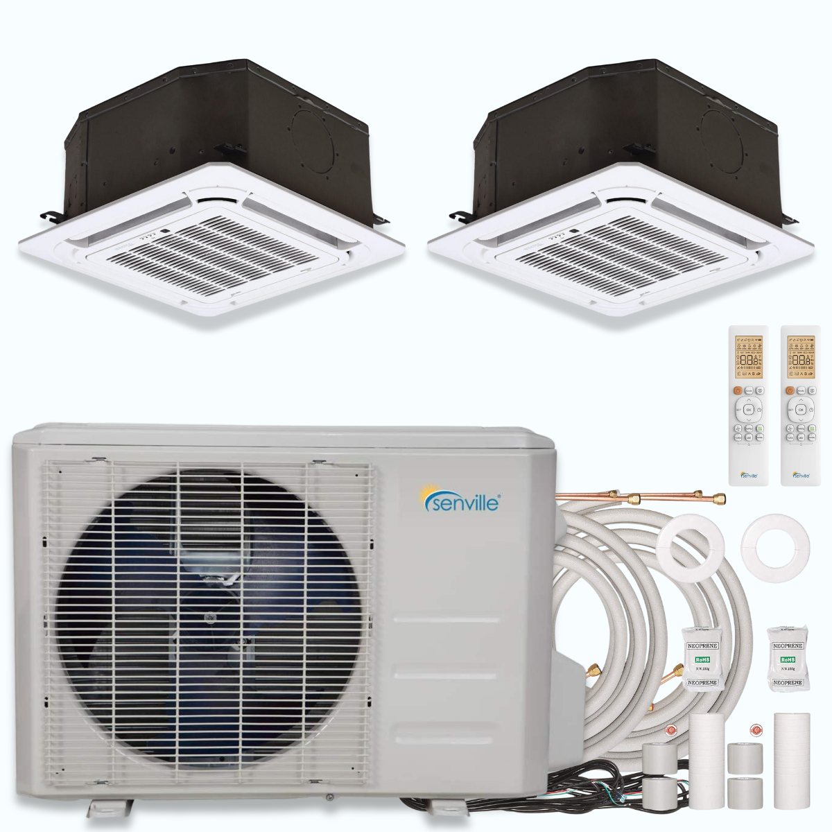Senville AURA 24,000 BTU Ceiling Cassette 2 Zone Ductless Mini Split - 230V - 23 SEER2 - Energy Star, SENA-30HF-DIC-1212
