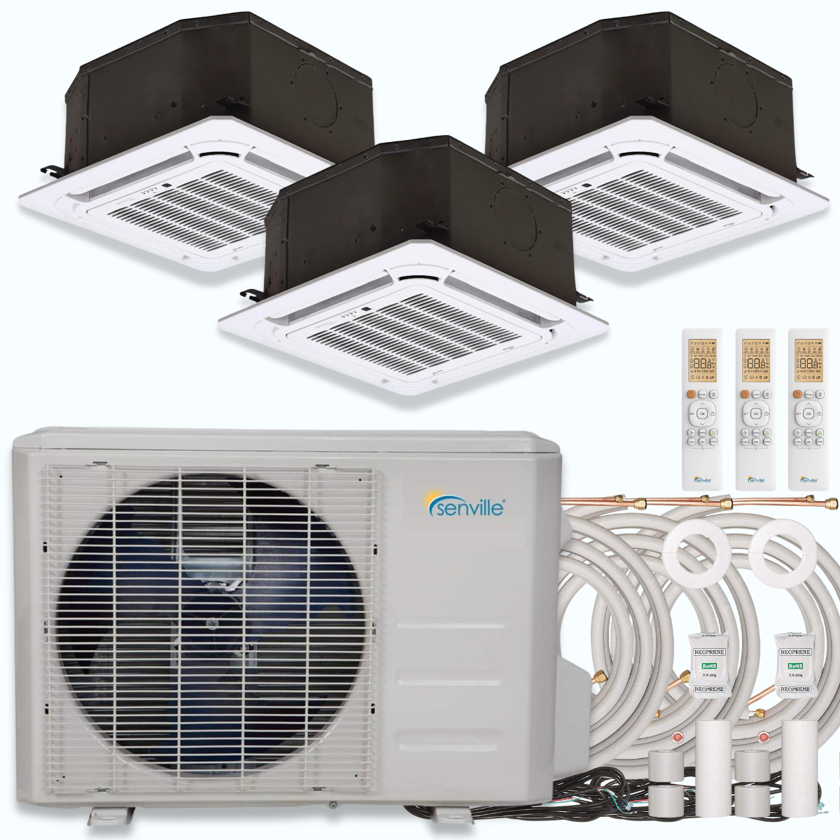 Senville AURA 36,000 BTU Ceiling Cassette 3 Zone Ductless Mini Split - 230V - 23 SEER2 - Energy Star, SENA-36HF-TIC121212