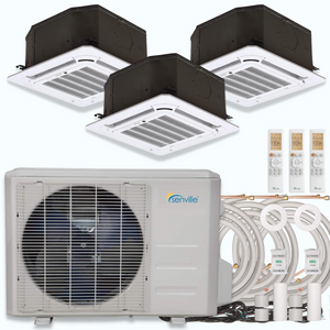 Senville AURA 36,000 BTU Ceiling Cassette 3 Zone Ductless Mini Split - 230V - 23 SEER2 - Energy Star, SENA-36HF-TIC121212