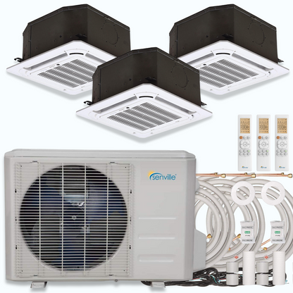 Senville AURA 36,000 BTU Ceiling Cassette 3 Zone Ductless Mini Split - 230V - 23 SEER2 - Energy Star, SENA-36HF-TIC121212