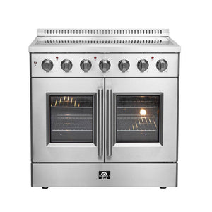 FORNO Package - 36" Electric French Door Range, Wall Mount Range Hood, Refrigerator, Dishwasher and Microwave, AP-FFSEL6917-36-5PK-1