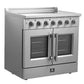 FORNO Package - 36" Electric French Door Range, Wall Mount Range Hood, Refrigerator and Dishwasher, AP-FFSEL6917-36-4PK-1